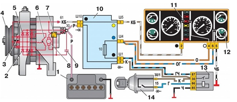 Ваз 2107 инжектор схема зарядки аккумулятора